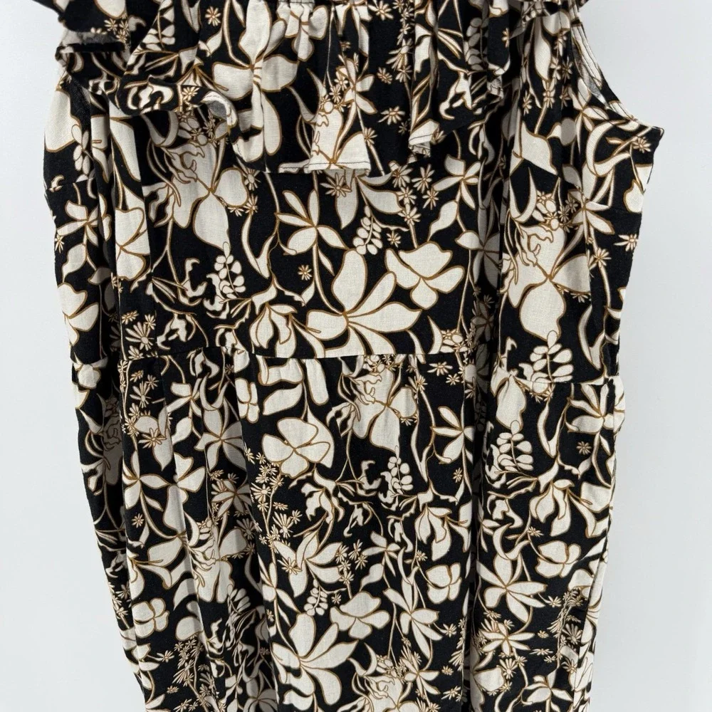 Ava & Viv Black Floral Ruffle Maxi Linen‎ Blend Dress Women 3X Vacation Resort